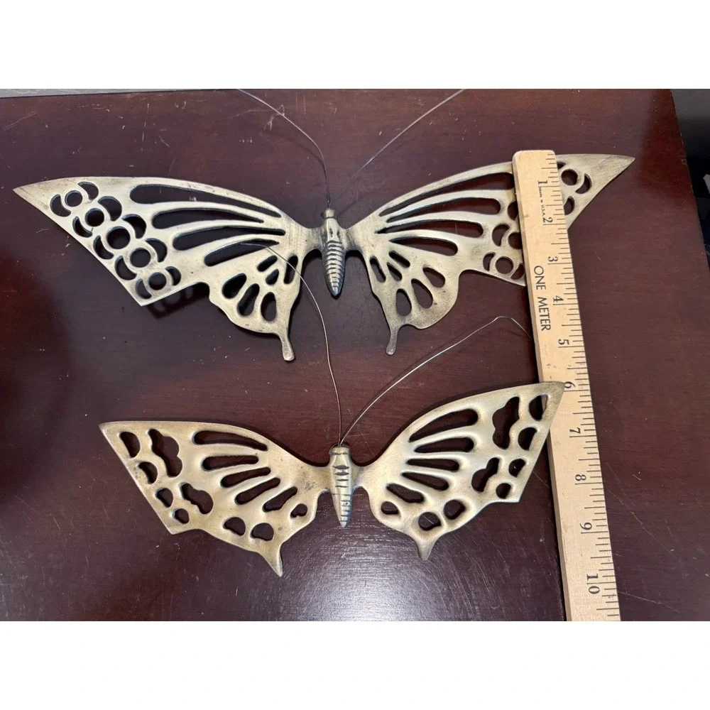 Lot Of 2 Vintage Brass Butterflies Wall Hanging Bendable antenna Garden Art